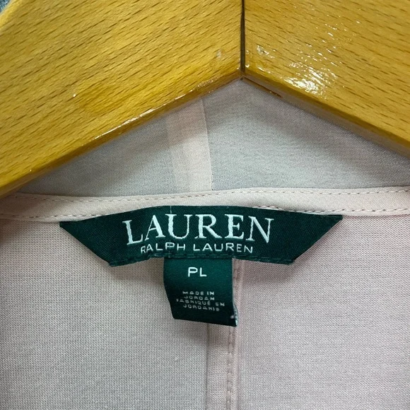 Lauren Ralph Lauren Womens Cardigan PL Petite Large Pink Open Front Chiffon Trim - Picture 4 of 10